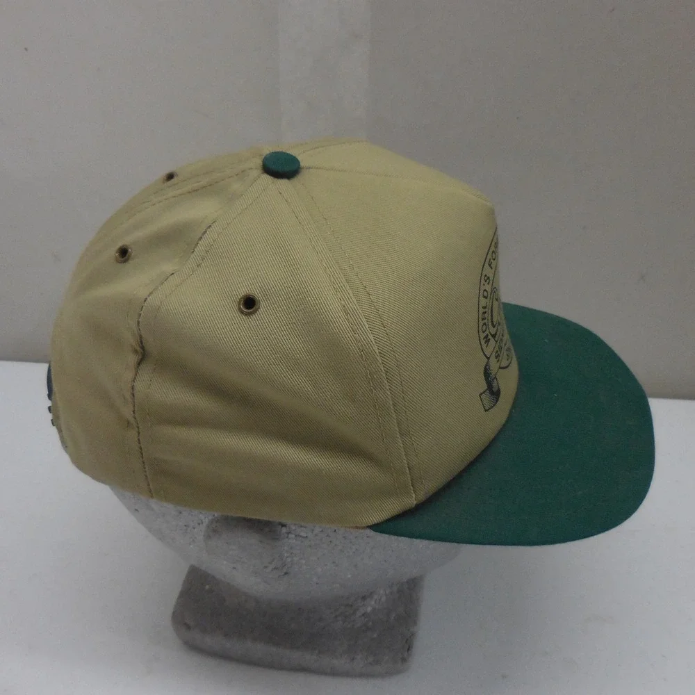 Vintage Cabelas Hat Youth Tan Green Snapback Made in USA Sidney Nebraska Logo